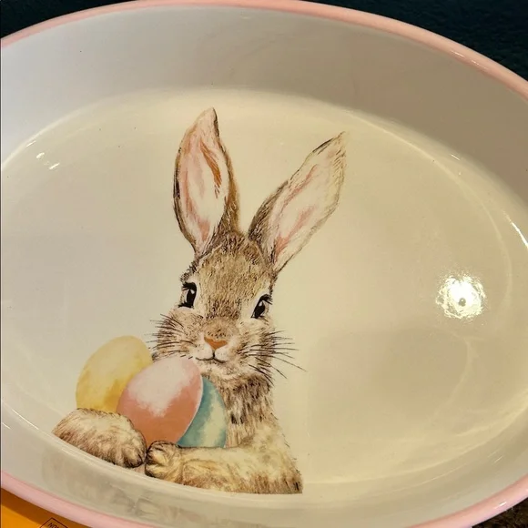 Oval Easter Bunny Ceramic Serving Bowl - Picture 1 of 7
